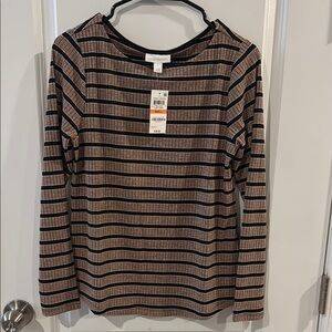 Charter Club Tan and Black Striped Top